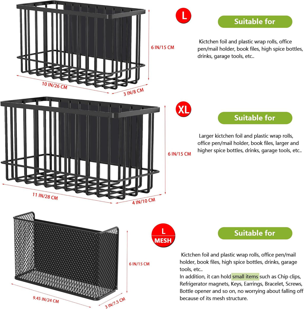 Magnetic Basket Fridge Lint Bin Dryer Ball Holder Laundry Room Organization Home Storage for Class Office School (Mesh，(1-Pack) Black/L)