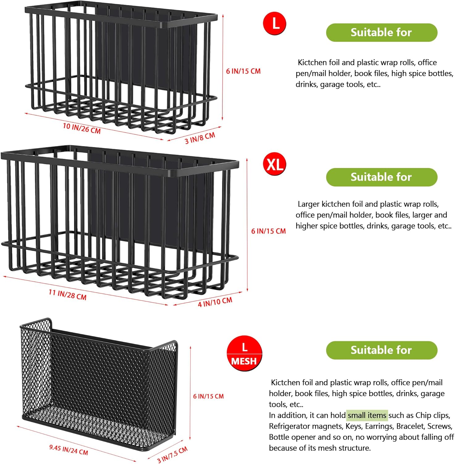 Magnetic Basket Fridge Lint Bin Dryer Ball Holder Laundry Room Organization Home Storage for Class Office School (Mesh，(1-Pack) Black/L)