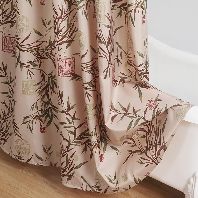 Saigon Farmhouse Printed Leaves Vintage Waterproof Polyester Fabric Brown Bamboo Country Cloth Bathroom Shower Curtain,72" W x Extra 78" L