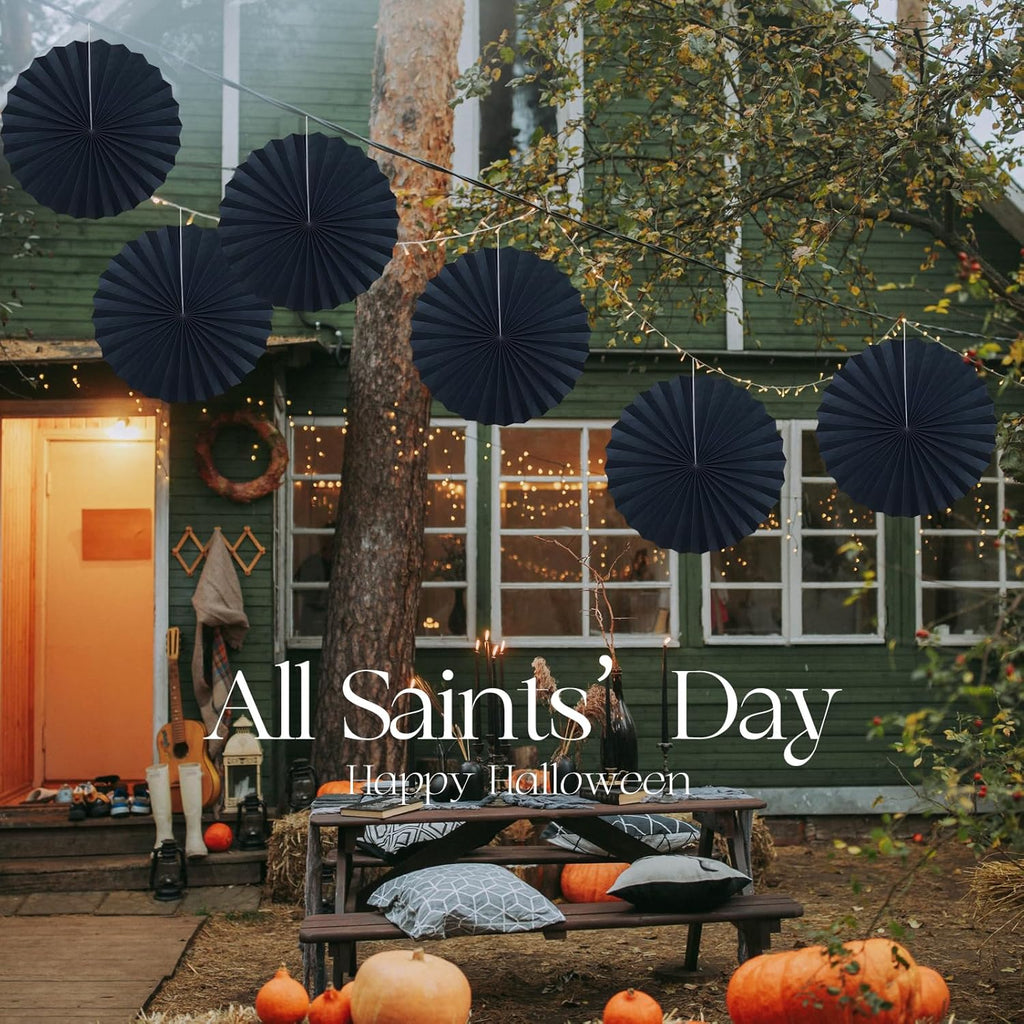 Black Party Decorations,Halloween Decor Events Accessories,Black Birthday Decorations,Anniversary Decorations for Party,Birthday Decorations for Men 16in Hanging Paper Fans 30 Color DIY Set(Black)