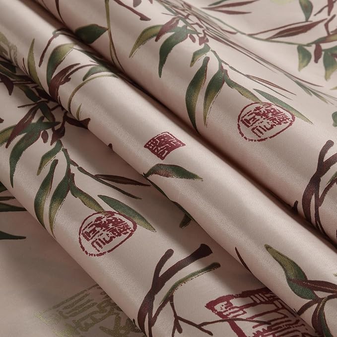 Saigon Farmhouse Printed Leaves Vintage Waterproof Polyester Fabric Brown Bamboo Country Cloth Bathroom Shower Curtain,72" W x Extra 78" L