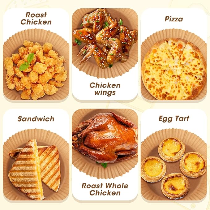 Air Fryer Disposable Paper Liners, 100 PCS Oil-proof, Water-proof, Non-stick Round Air Fryer Liners for Baking and Roasting