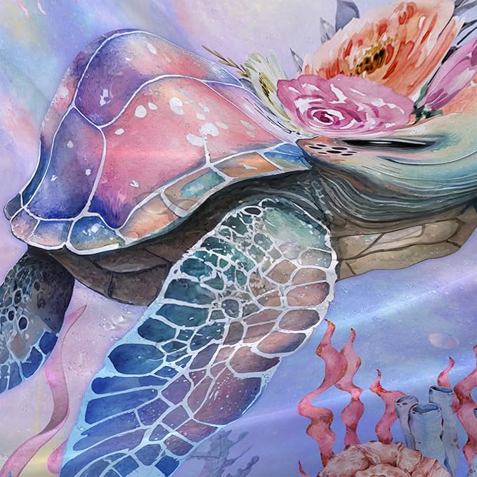 AILONEN Kawaii Sea Turtle Shower Curtain,Tie Die Turtle Bath Curtain Cloth Fabric Bathroom 72" W*84" H Inch,12 Pack Hooks for Kids Child Cute Watercolor Pink Sea Animal Bathroom Curtain