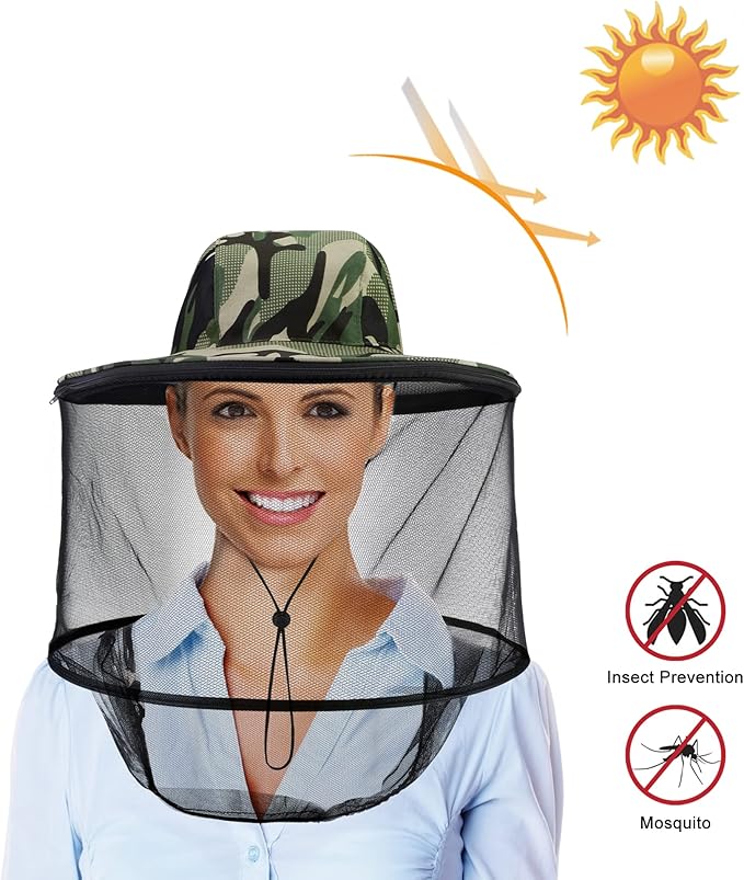 Head Net with Removable Mesh Hidden Netting, Design for Outdoor Fishing Gardening