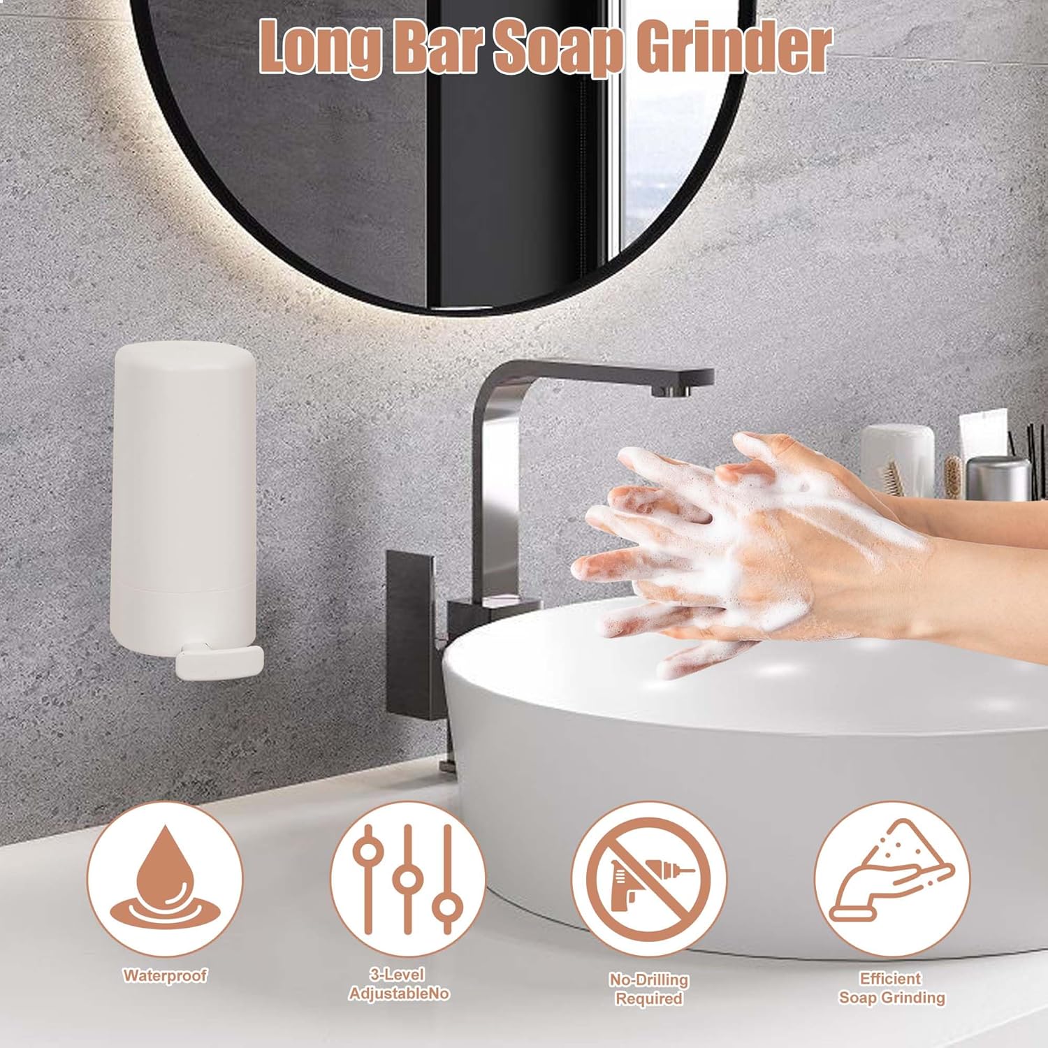 Bar Soap Dispenser & Grinder - Wall-Mounted Hygienic Soap Shaver with One-Touch Operation, No Drilling Easy Install for Bathroom/Kitchen (White, NO SOAP) - Perfect for Handmade Soap & Skincare