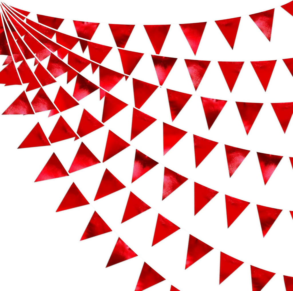 Red Party Decorations Triangle Pennant Banner Flag Dark Red Metallic Fabric Bunting Garland for Graduation Wedding Bridal Shower Birthday Anniversary Holiday Valentines Retirement Party Supplies