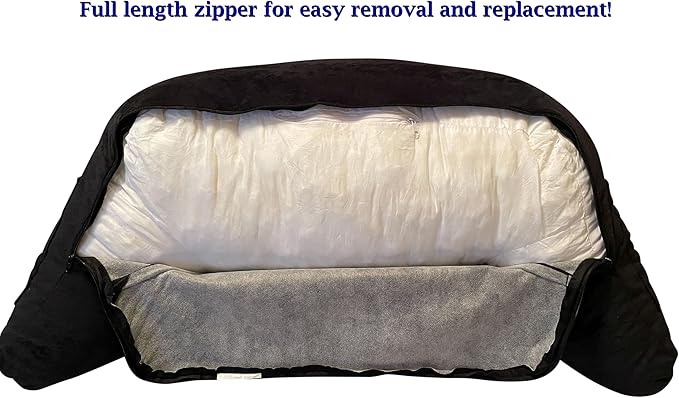ComfortSpa Reading Pillow Replacement Cover for 19 inch Back Rest Pillow, Polyester Velour Machine Wash and Dry (Black)