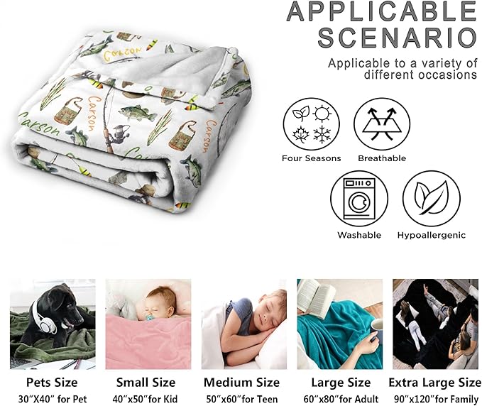 Custom Fishing Blankets and Throws,Fishing Gifts, Gifts for Fisherman,Custom Fish Blankets Fishing Gift for Man, Fish Hunter Gifts Throw Blanket, Fathers Day Fishing Gifts for Men,Kids Size-40"x50"