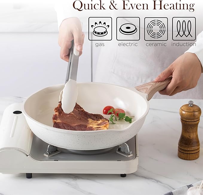 Country Kitchen Pots and Pans Set Nonstick, Cast Aluminum Kitchen Cookware Set with Utensils, 14 Pcs Non Stick Cooking Set w/Frying Pans & Saucepans