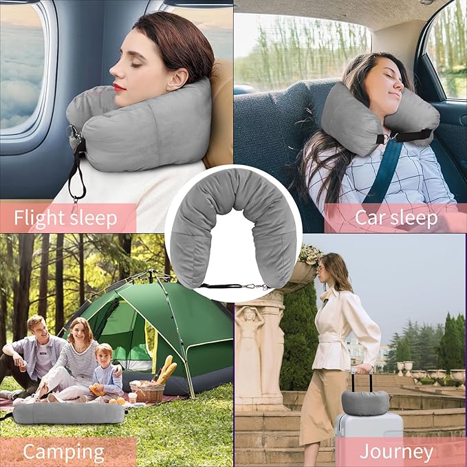 Stuffable Travel Pillow for Extra Luggage, Travel Neck Pillow Stuffable with Clothes, Stuffable Neck Pillow for Travel, Velvet Travel Neck Pillow Storage Bag, Fillable Luggage Pillow (Grey)