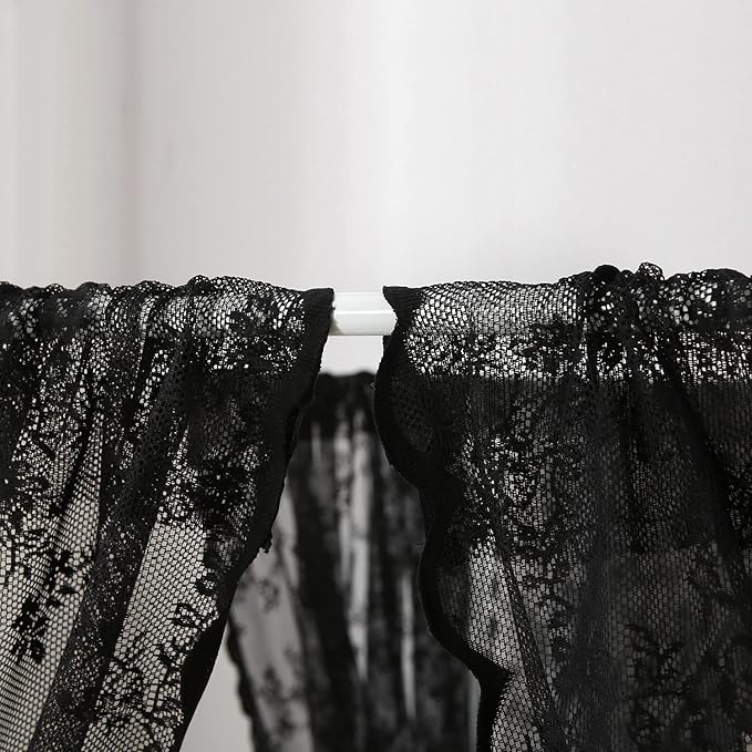 Black French Lace Canopy Bed Curtain Queen, Gothic Style Bed Canopy for Girls Bed Scarf Room Decor