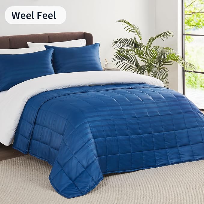 Weighted Blanket for Adult,15lbs Heavy Weighted Blanket 60"x80" Breathable Cooling Summer Blankets, Ultra Soft Cotton Comfort Throw Blanket with Glass Beads for All-Season (Blue)