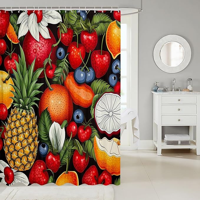 Feelyou Pineapple Shower Curtain Boys Girls Orange Fabric Shower Curtain for Kids Summer Fruit Bathroom Waterproof Accessories with 12 Hooks Bright Colorful Curtains,72x72 Inches