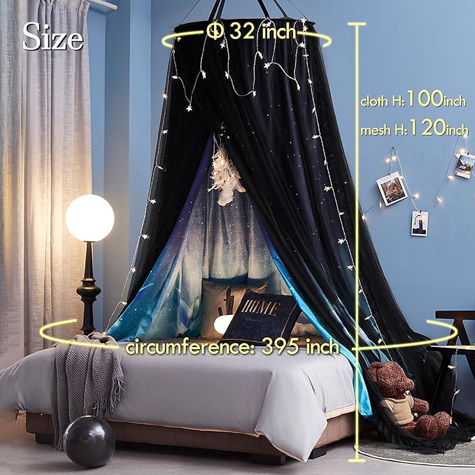 Kertnic Gorgeous Dolphin Printed Bed Canopy for Girls & Adults, Room Decorative Cozy Bed Curtain Canopy Drapes, Round Dome Luxurious Lace Princess Canopies Mosquito Netting (Dolphin)