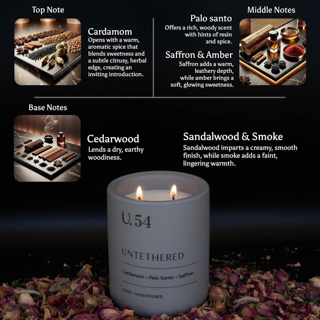 U.54 Luxury Scented Candle – Cardamom, Palo Santo & Amber | Hand-Poured in USA w/ 100% Natural Coconut & Apricot Wax | Double Wick, Long-Lasting Aromatherapy Candle for Home, Gift & Relaxing (12.5 oz)