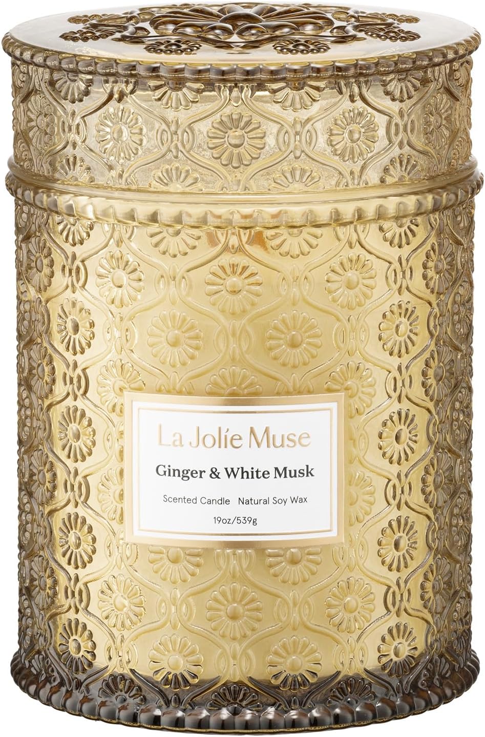 LA JOLIE MUSE Fall Candle | Ginger & White Musk Candle – Ginger, Lemongrass & Musk | 19 oz Wooden Wick | Natural Soy Wax | 90 Hours Clean Burn | Gift-Ready for Fall Transitions| Seasonal Home Décor