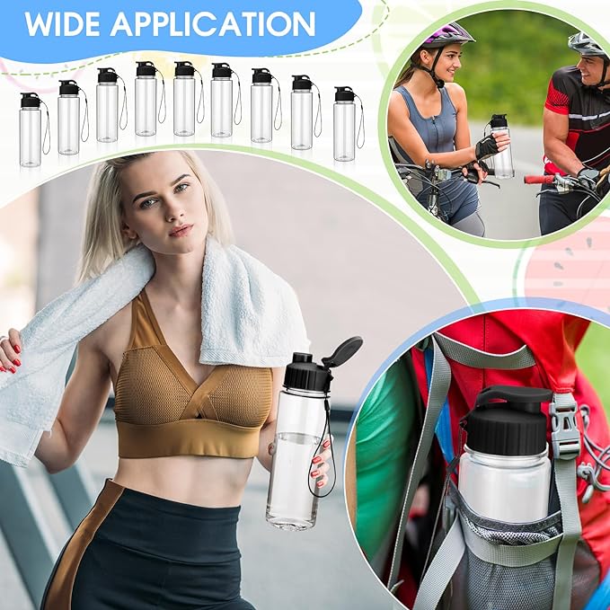 30 Pieces 17 oz Water Bottle Bulk Plastic Water Bottles Bulk with Handle Strap Lightweight Leakproof Drink Flip Top Bottles for Adults Fitness Gym (Black)