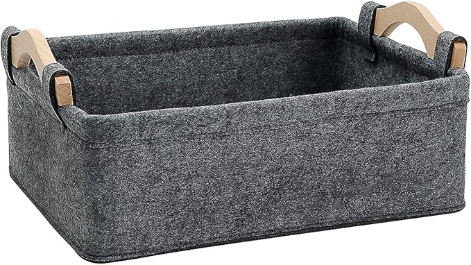 Collapsible Storage Basket Medium Rectangle Felt Fabric Baskets Storage Bins Organizer for Underwear Socks Bra Towel Toiletry Baby Products Storage Basket Light Gray