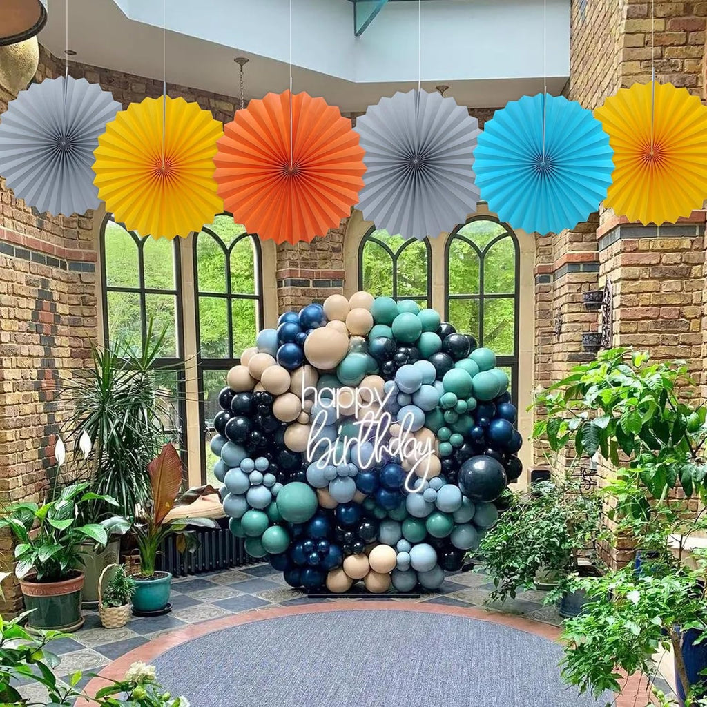 Gray Party Decorations,Wedding Decorations for Party Events Accessories,Anniversary Decorations,Birthday Decorations for Men,16in Hanging Paper Fans 30 Color DIY Set(Gray)