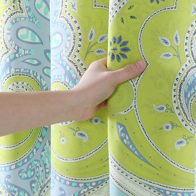 Medina Saffron Damask Blue Fabric Printed Green Waterproof Polyester Shower Curtain for Bathroom,Small 54" W x Extra 78" H