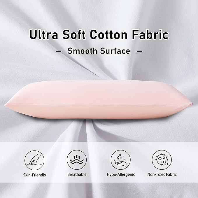 WhatsBedding Memory Foam Body Pillow with 100% Cotton Jersey Knitted Cover, Luxury Soft Large Long Pillow for Adults, Firm Full Body Pillow with Removable Zippered Pillow Case - Pink