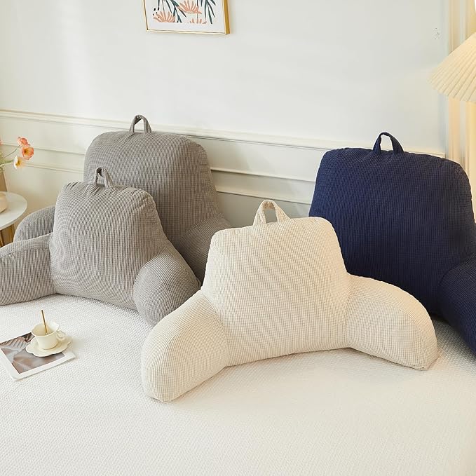 Back Pillow for Bed Sitting Up,Reading Pillow for Sitting in Bed Adult with Arm Pillow,Back Rest Pillow for Sitting in Bed with Pockets,While Gaming,Working,Watching,Large-Navy