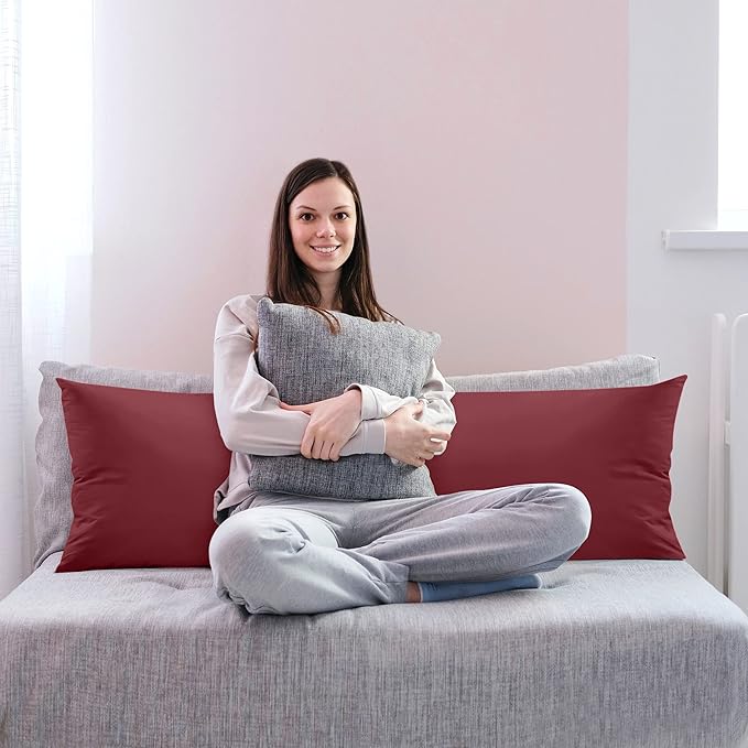 Utopia Bedding Full Body Pillow for Adults (Burgundy, 20 x 54 Inch, Pack of 06) Long Pillow for Sleeping, Large Pillow Insert for Side Sleepers