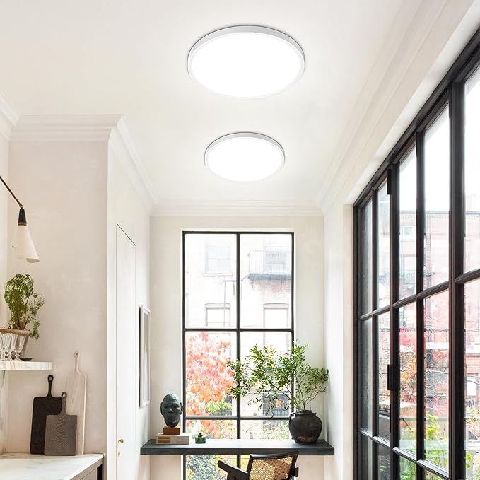 SunRider 4-Pack 16 Inch LED Flush Mount Ceiling Light, 3200LM, 5000K Daylight White, 32W Dimmable Modern Round Flat Ceiling Lights for Living Room