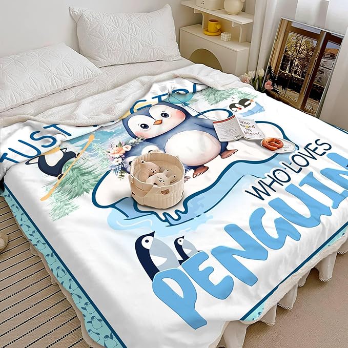 Just A Girl Who Love Penguin Blanket Cute Funny Penguin Decor Throw Blanket Gifts for Girls Boys Penguin Lover Super Warm Soft Plush Bedding Blanket (PENGUIN,50"x 60")