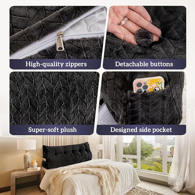 Triangular Wedge Headboard Pillow Large Bolster Bed Rest Reading Pillow Backrest Positioning Support Bolster Cushion with Removable Cover