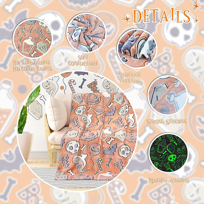 Halloween Blanket Pumpkin Plush Blanket Orange Soft Fleece Throw Blanket for Kids