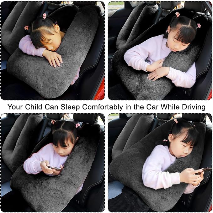 Travel Pillow, Travel Pillow for Kids, Sleeper Hold Pillow Travel, Removable U-Shaped Pillow for Adults and Children to Support Head and Body in The Back Seat of Long Car Trips (Black)