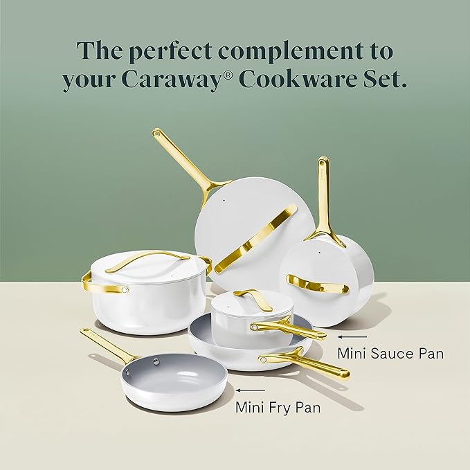 Caraway Mini Cookware Set - Non-Stick Ceramic Fry Pan (1.05 qt, 8") & Sauce Pan (1.75 qt) - Non Toxic, PTFE & PFOA Free - Oven Safe & Stovetop Agnostic (Gas, Electric & Induction) - White