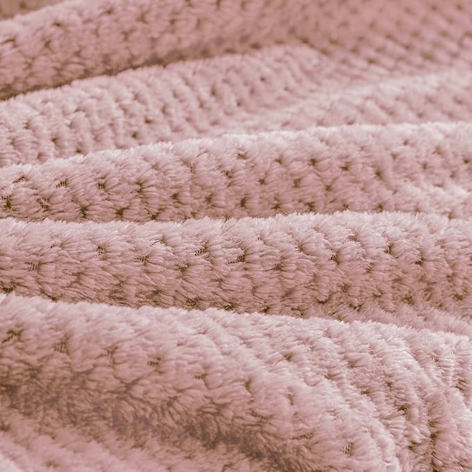 BEDELITE Travel Blanket and Pillow Set, Portable and Packable Jacquard Travel Blanket Airplane Compact with Bag, Airplane Blanket Travel Essentials for Women with Luggage Sleeve & Backpack Clip, Pink