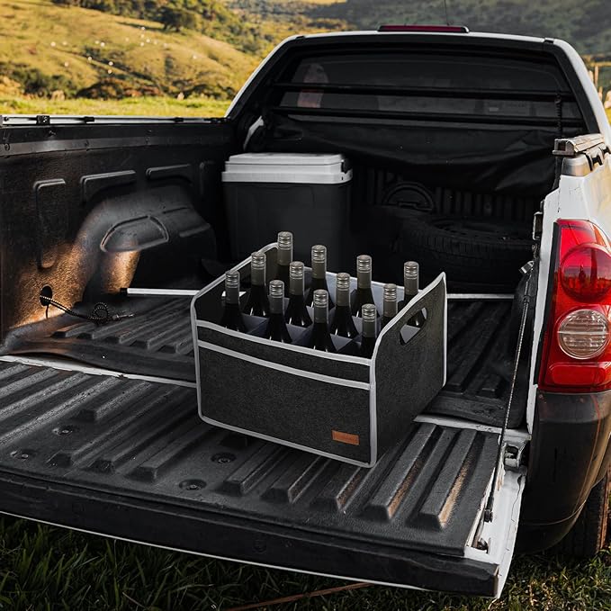 12 Bottle Wine Carrier, Thicken Felt Wine Carry Case Collapsible Wine Bottle Storage Box Liquor Bottle Tote with Handles for Travel, Party, Picnic (Dark Gray)