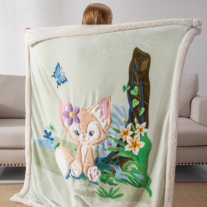 COSUSKET Kids LinaBell Throw Blanket, 3D Cartoon Embroidery Sherpa Blanket Girls Gifts