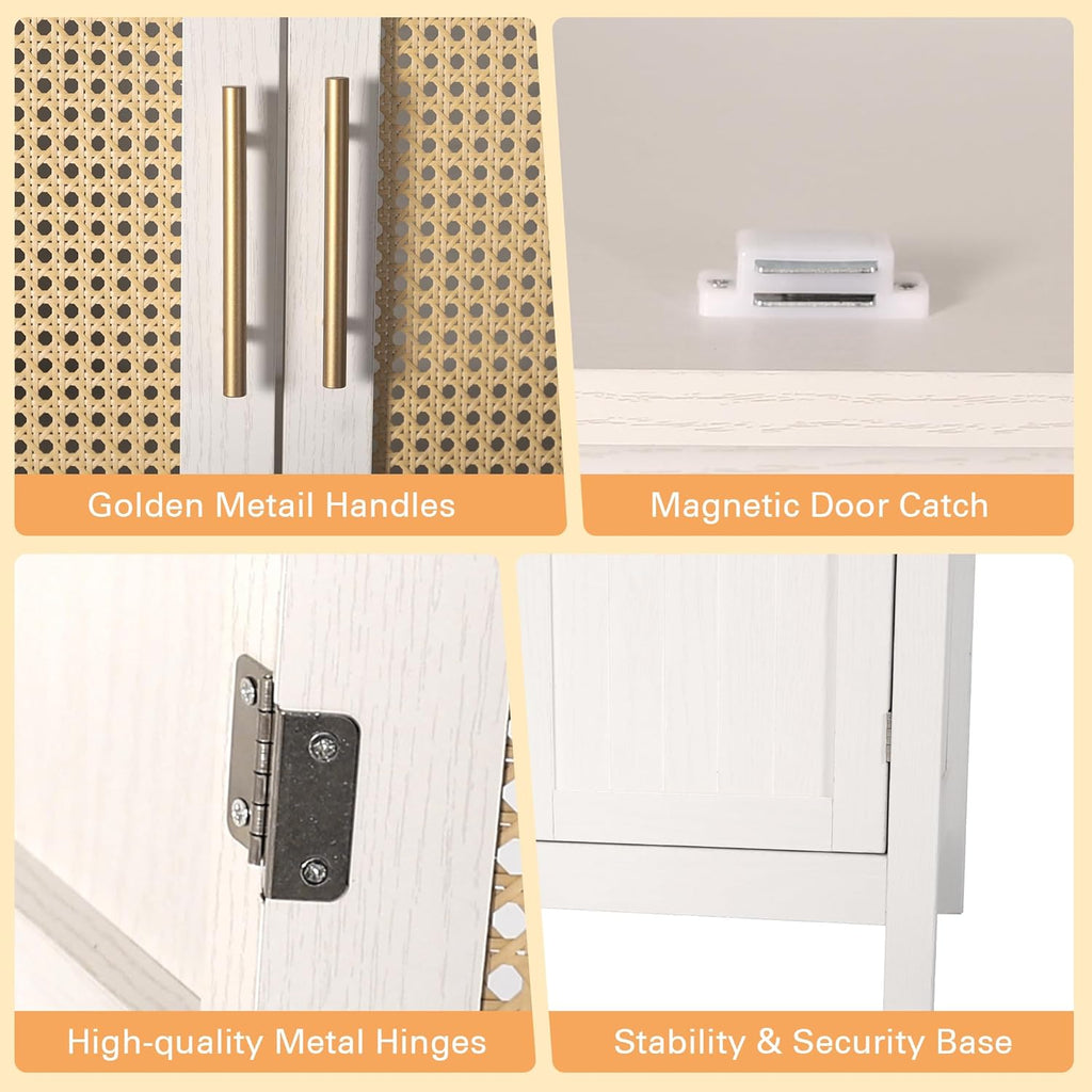 MISHAO 71" Kitchen Pantry Storage Cabinet, Tall Storage Cabinet with Rattan Doors & Adjustable Shelves, Freestanding Cupboard Wood Pantry for Kitchen, Living Room, Dining Room Hallway, White