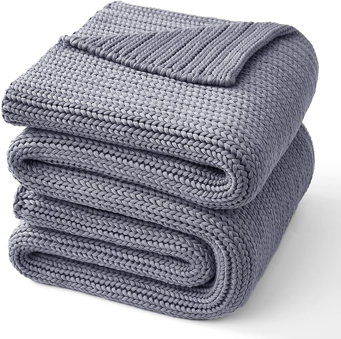 Knitted Weighted Blanket(Light Grey 60"x80" 20lbs),Home Décor Cooling Throw Blanket for Hot Sleepers,Hand Made Chunky Knit Heavy Blanket for Adults Use on Queen/King Size Bed
