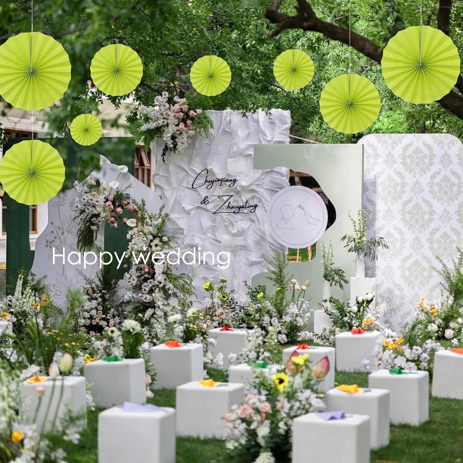 Green Graduation Party Decor,Tropical Party Decorations,Emerald Green Party Decorations,Hawaiian Themed Party Decorations,12in Hanging Paper Fans 30 Color DIY Set (Clear Green)