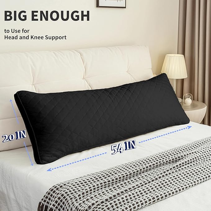 Ubauba Memory Foam Body Pillow, Full Large Body Pillows for Adults, Firm & Fluffy Long Bed Pillows for Sleeping (20x54 inch, Black)