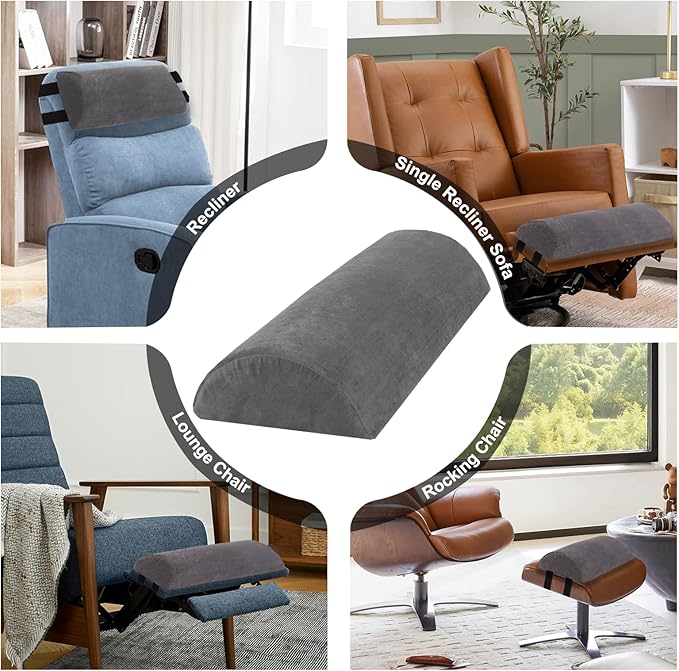 Recliner Foot Pillow High Resilience Foam - Leg Pillow for Sleeping Soft and Supportive Half Moon Bolster Pillow Recliner Pillows for Headrest Back Lumbar Support (Grey)