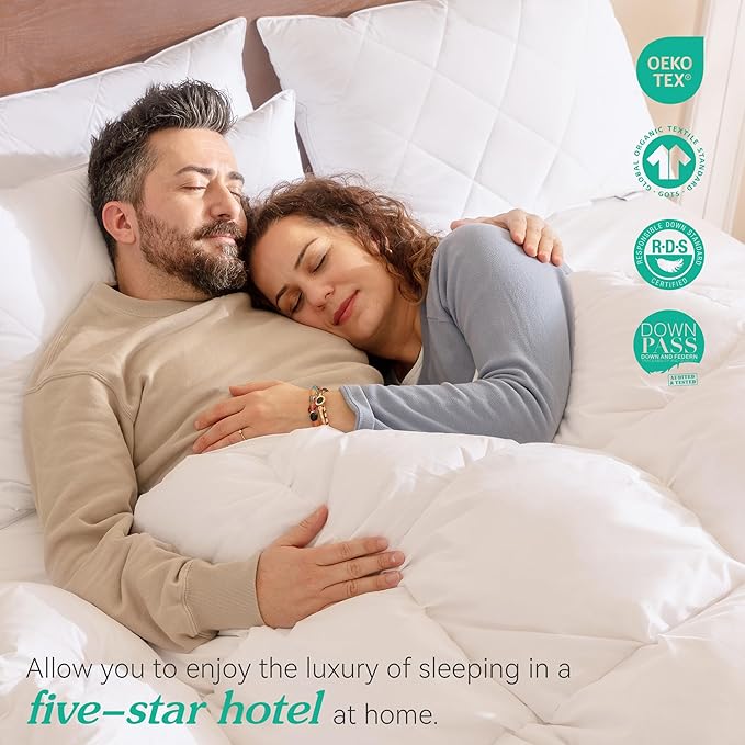 Three Geese White Goose Feather Bed Pillows Standard Size Set of 1- Soft 600 Thread Count 100% Cotton, Medium Firm,Soft Support Surround Fill Polyester (Standard Size:Pack of 1)