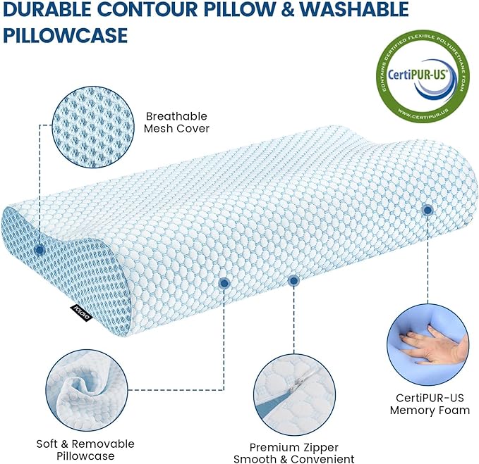 Memory Foam Bed Pillow for Sleeping, Ergonomic Cervical Contour Neck Support Orthopedic Pillow for Side Back Stomach Sleeper, Neck and Shoulder Pain