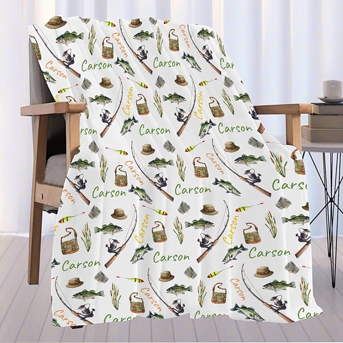 Custom Fishing Blankets and Throws,Fishing Gifts, Gifts for Fisherman,Custom Fish Blankets Fishing Gift for Man, Fish Hunter Gifts Throw Blanket, Fathers Day Fishing Gifts for Men,Family Size-90"x120"