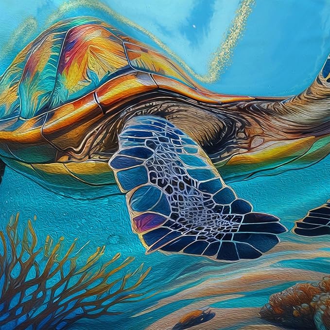 AILONEN Kawaii Sea Turtle Shower Curtain,3D Ocean Animal Themed Bath Curtain Cloth Fabric Bathroom 60" W*72" H Inch,12 Pack Hooks for Kids Child,Colorful Marble Style Bathroom Curtain