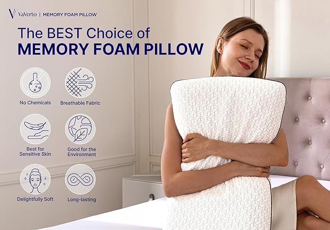 Vaverto King Size Gel Memory Foam Pillow: Ventilated, Orthopedic, Bed Pillow, Cooling Design with Viscose Made from Bamboo Cover - Dorm Room Essential
