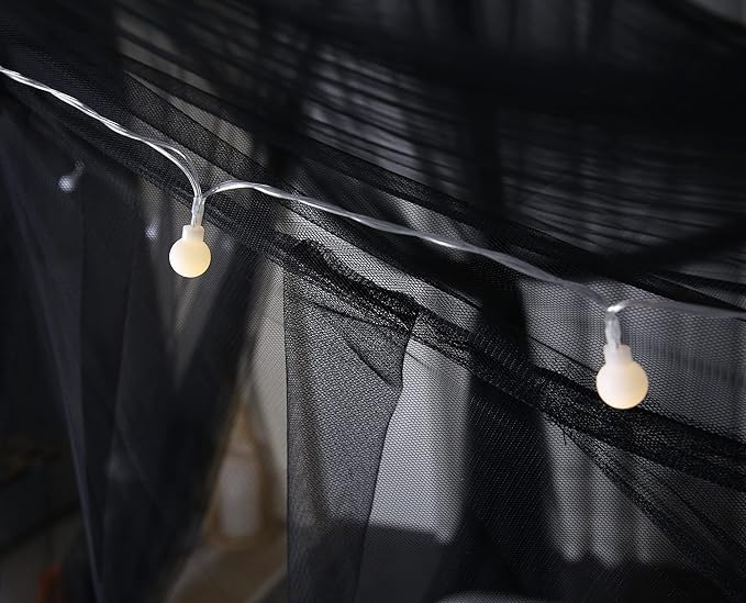 Mengersi Canopy Bed Curtains with Lights,Elegant Bed Canopy Bed Curtains Bed Netting for Single Twin Size Bed,Goth Room Decor