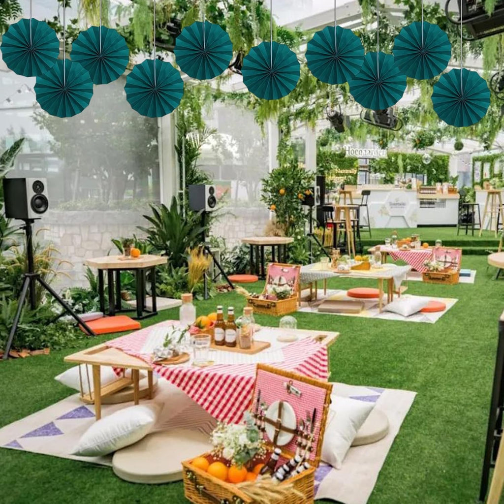 Green Birthday Decorations,DIY Green Paper Fans Hanging Decoration ,Party Supplies Party Fans 8in, Cactus Party Decorations,Wedding Graduation Events Accessories 30 Color DIY Set (Blackish Green)