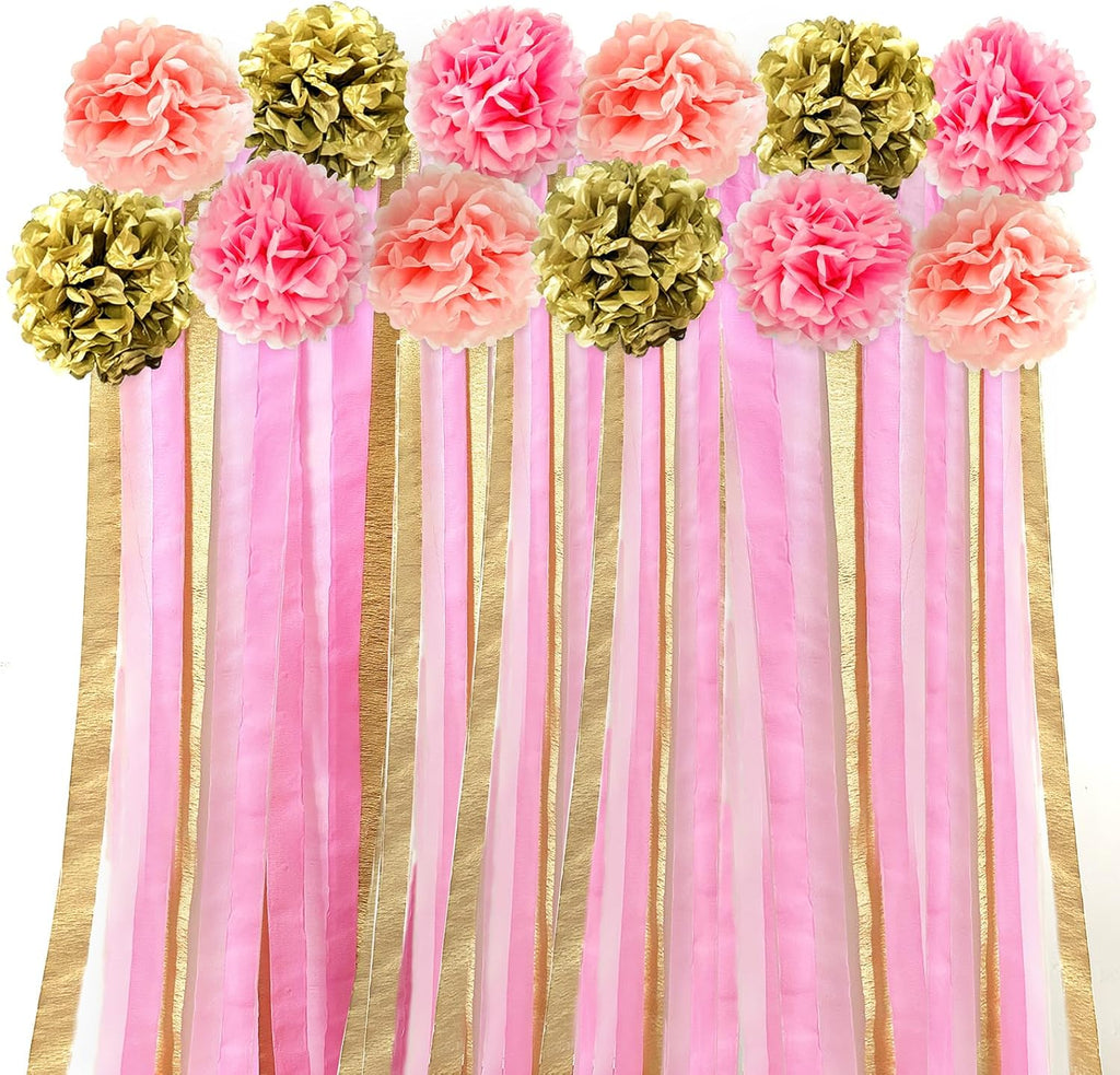 Champagne Gold Party Streamers Graduation Party Decoration - Colorful Paper Flower Pom Poms Wall Decorations for Birthdays, Bridal or Baby Showers, Weddings, Outdoor Decor