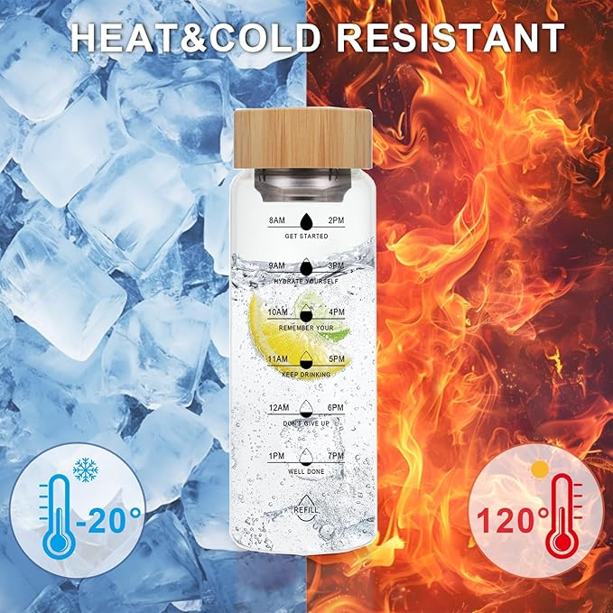 25oz Glass Water Bottle, Leak-Proof, with Stainless Steel Tea Infuser, BPA-Free, Suitable for Office, Car, Gym, and Travel, Reusable, for Hot and Cold Beverages (Circular-25oz-2pcs)